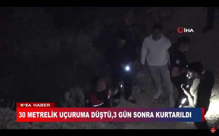 30 METRELİK UÇURUMA DÜŞTÜ,3 GÜN SONRA KURTARILDI