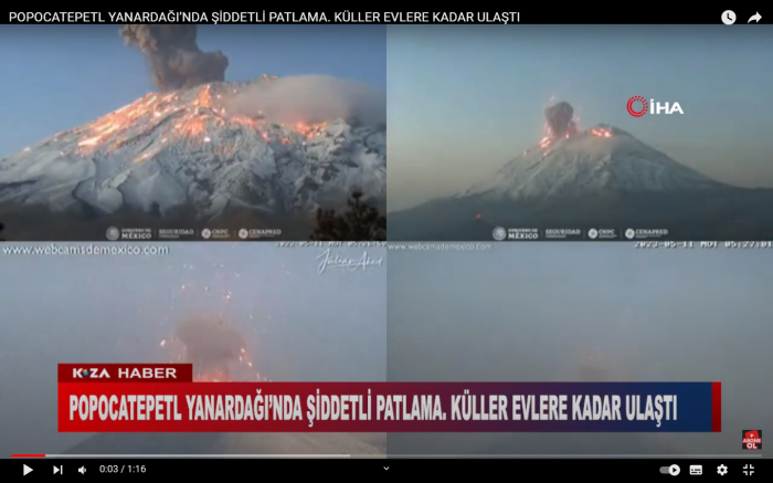 POPOCATEPETL YANARDAĞI’NDA ŞİDDETLİ PATLAMA. KÜLLER EVLERE KADAR ULAŞTI