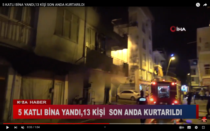 5 KATLI BİNA YANDI,13 KİŞİ SON ANDA KURTARILDI