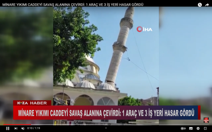 MİNARE YIKIMI CADDEYİ SAVAŞ ALANINA ÇEVİRDİ: 1 ARAÇ VE 3 İŞ YERİ HASAR GÖRDÜ