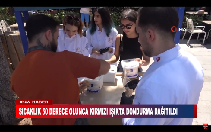 SICAKLIK 50 DERECE OLUNCA KIRMIZI IŞIKTA DONDURMA DAĞITILDI