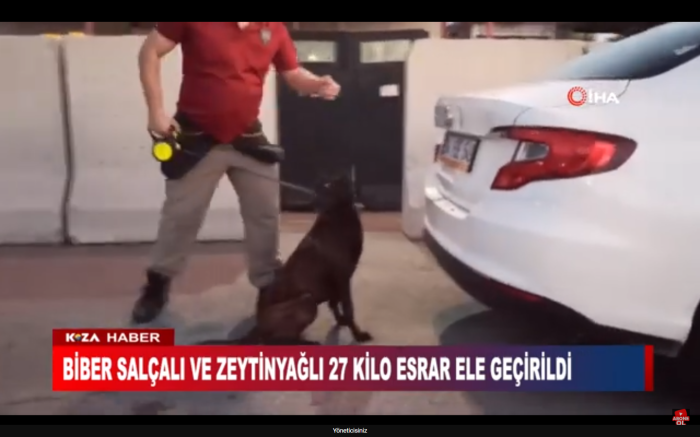 BİBER SALÇALI VE ZEYTİNYAĞLI 27 KİLO ESRAR ELE GEÇİRİLDİ